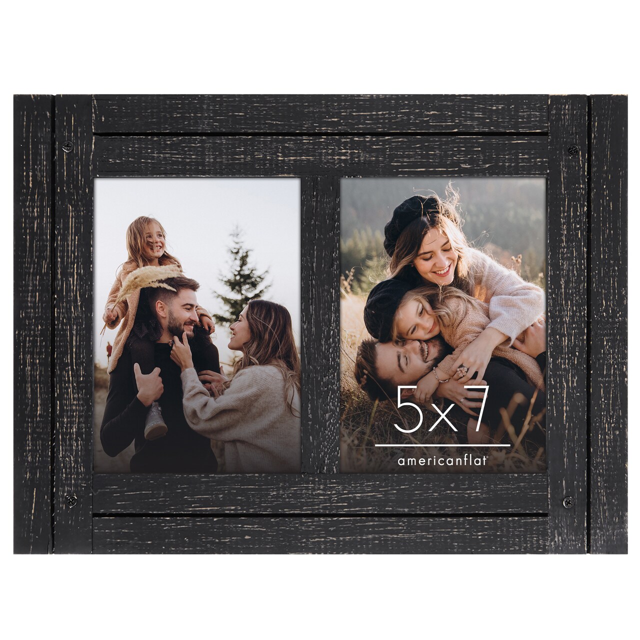 Americanflat 5x7 Dual Rustic Photo Frame - Showcases Two 5x7 Photos at Once - Modern Picture Frame for Home Decor - Glass Cover - Hanging Hardware - Includes Easel